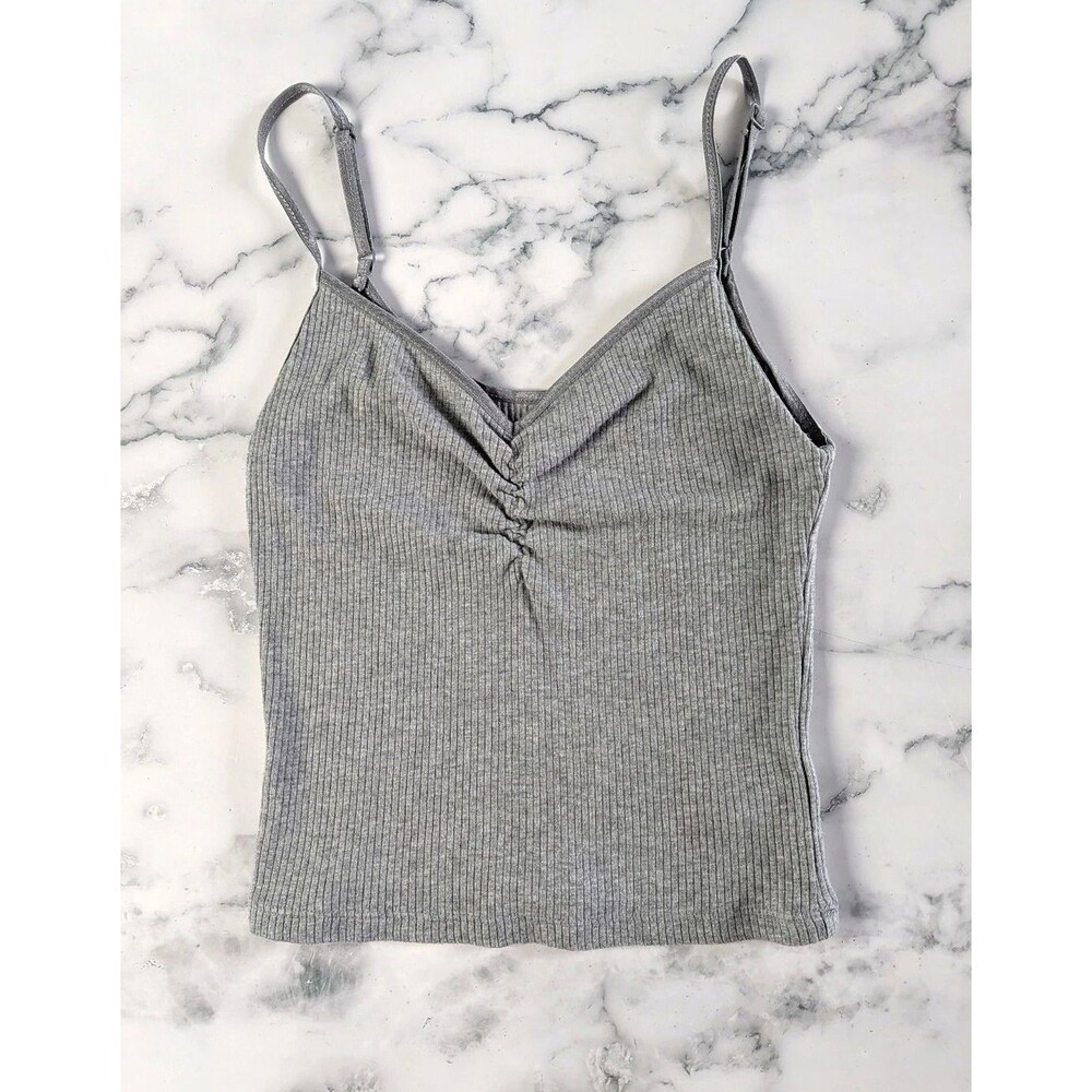 American Eagle Women's Heather Gray Thin Strap Ruched Bust Cami Top Extra Small